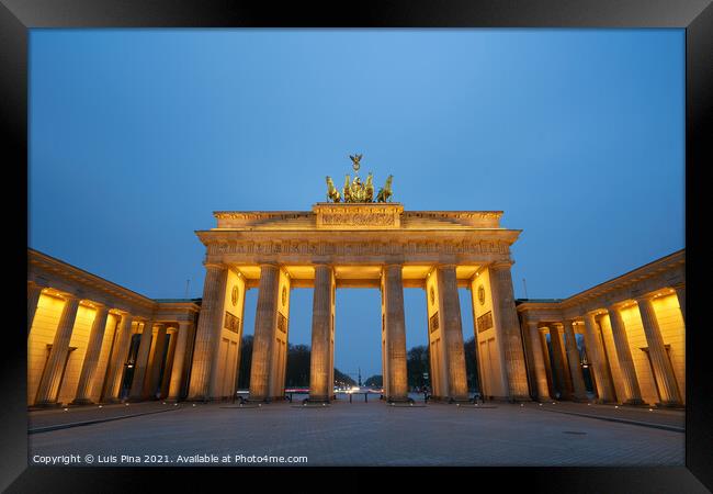 Brandenburg Gate at sunrise in Berlin, Germany Framed Print by Luis Pina