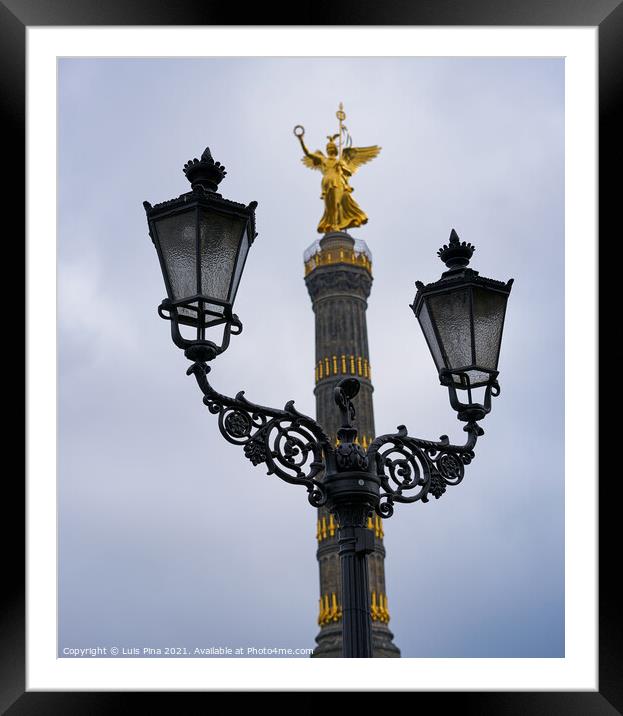 Victory Column Siegessäule in Berlin behind street lamps Framed Mounted Print by Luis Pina