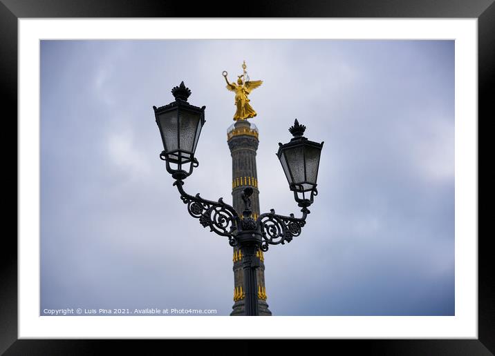 Victory Column Siegessäule in Berlin behind street lamps Framed Mounted Print by Luis Pina
