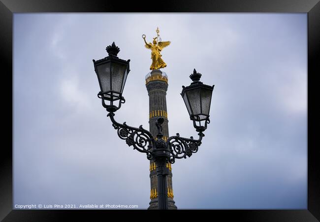 Victory Column Siegessäule in Berlin behind street lamps Framed Print by Luis Pina