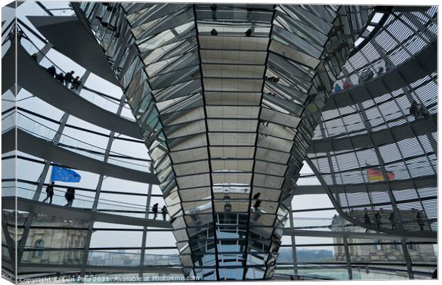 Interior of German Reichstag Parliament glass structure building Canvas Print by Luis Pina