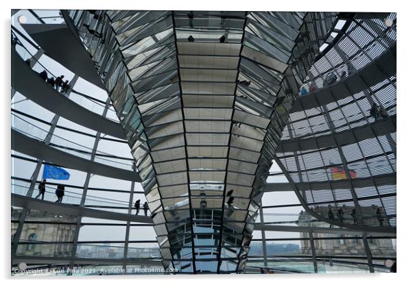 Interior of German Reichstag Parliament glass structure building Acrylic by Luis Pina