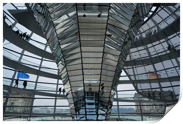 Interior of German Reichstag Parliament glass structure building Print by Luis Pina