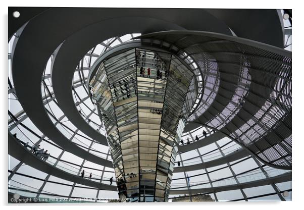 Interior of German Reichstag Parliament glass structure building Acrylic by Luis Pina