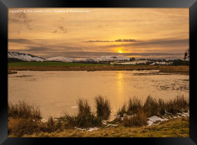 Winter Sunset Mynydd Illtud Pond Brecon Beacons Framed Print by Nick Jenkins