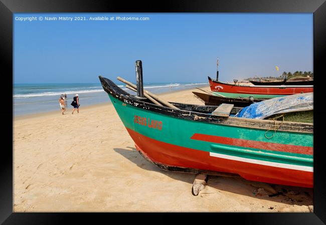 Colourful Fishing Boats, Benhaulim, Goa, India Framed Print by Navin Mistry