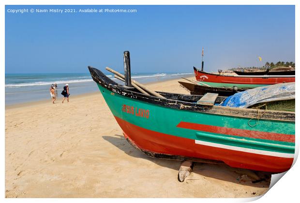Colourful Fishing Boats, Benhaulim, Goa, India Print by Navin Mistry