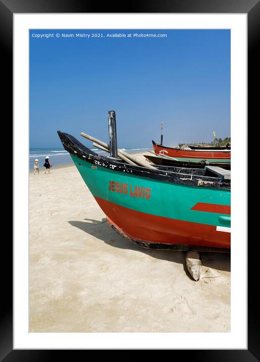 Colourful Fishing Boats, Benhaulim, Goa, India Framed Mounted Print by Navin Mistry