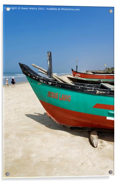 Colourful Fishing Boats, Benhaulim, Goa, India Acrylic by Navin Mistry