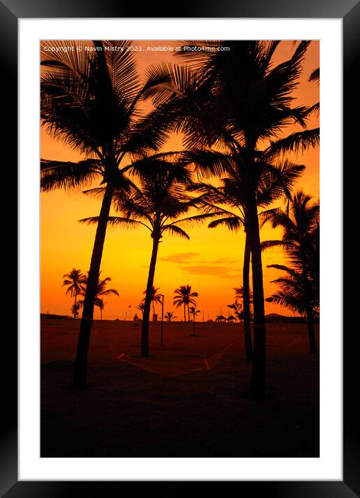 Sunset and Palm Trees, Benhaulim, South Goa, India Framed Mounted Print by Navin Mistry