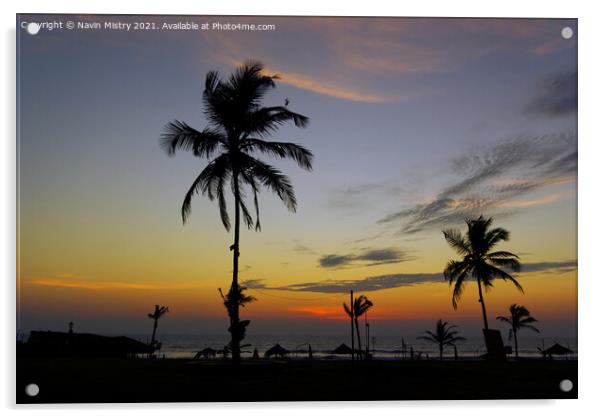 Sunset Palm Trees Benhaulim South Goa India Acrylic by Navin Mistry