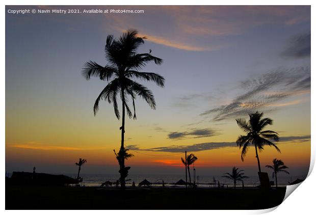Sunset Palm Trees Benhaulim South Goa India Print by Navin Mistry