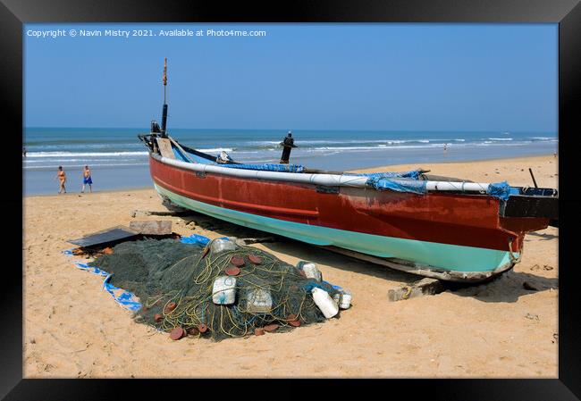 A local fishing boat, Benhaulim , South Goa, India Framed Print by Navin Mistry