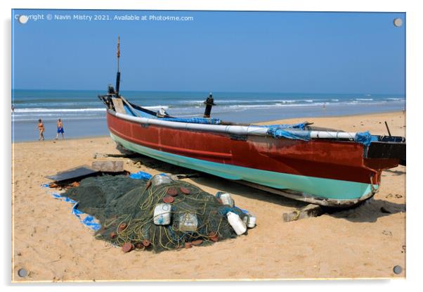 A local fishing boat, Benhaulim , South Goa, India Acrylic by Navin Mistry