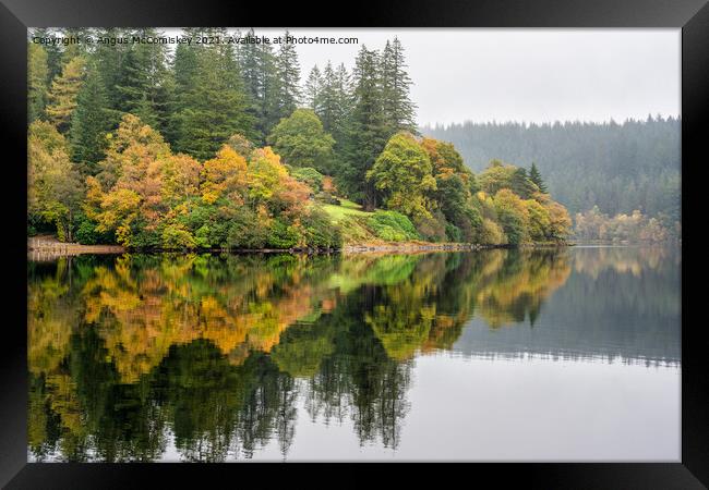 Misty autumn reflections on Loch Ard, Trossachs Framed Print by Angus McComiskey