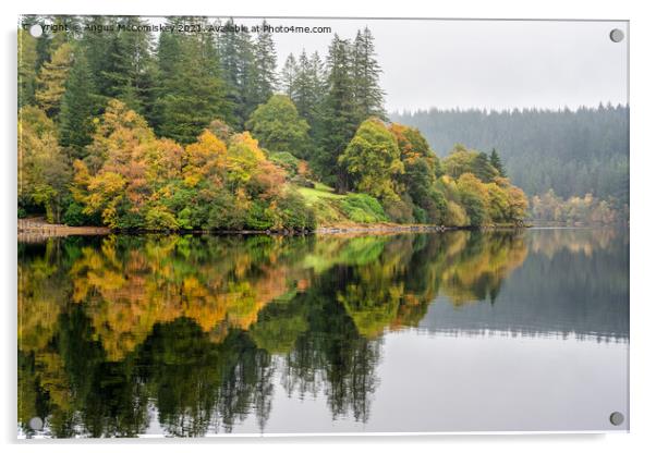 Misty autumn reflections on Loch Ard, Trossachs Acrylic by Angus McComiskey