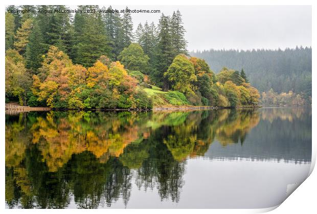 Misty autumn reflections on Loch Ard, Trossachs Print by Angus McComiskey