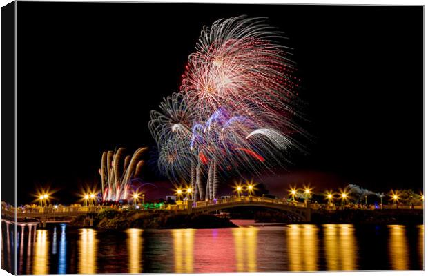Fireworks over the Venetian Bridge Canvas Print by Roger Green