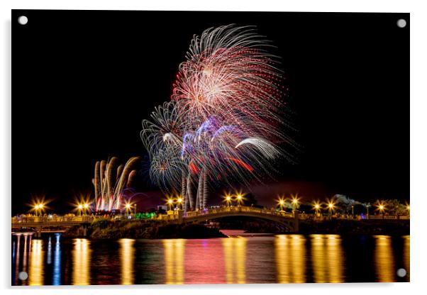 Fireworks over the Venetian Bridge Acrylic by Roger Green