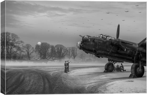 Time to go: Lancasters on dispersal B&W version Canvas Print by Gary Eason