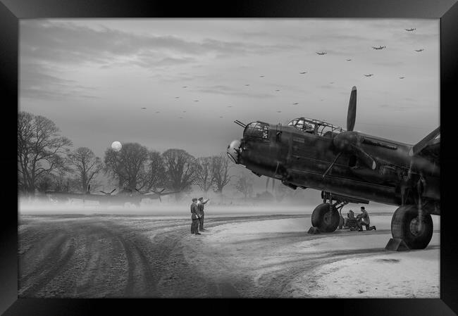 Time to go: Lancasters on dispersal B&W version Framed Print by Gary Eason