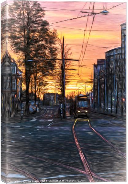 Early Morning Tram digital art Canvas Print by Ian Lewis