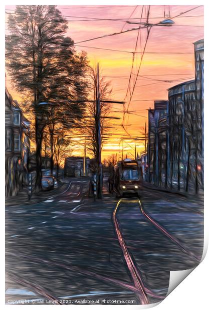 Early Morning Tram digital art Print by Ian Lewis