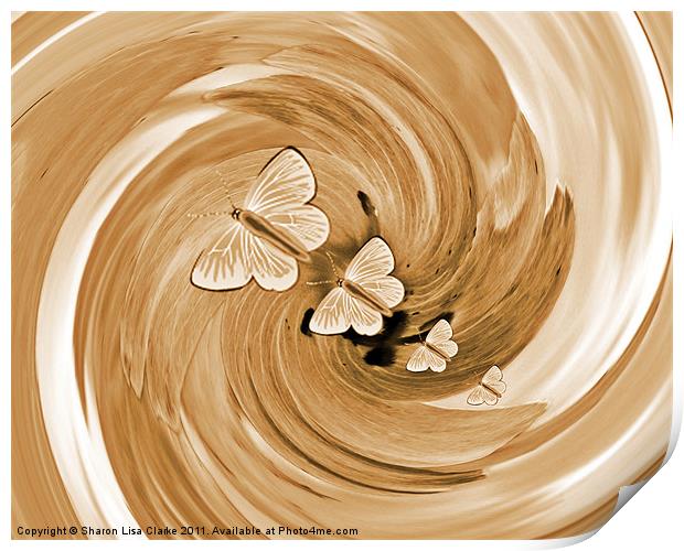 swirl of gold butterflies Print by Sharon Lisa Clarke