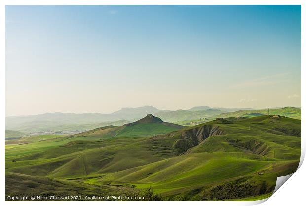 Rolling green hills on the Sicily countrysides Print by Mirko Chessari