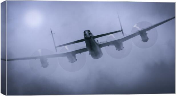 Lancaster Bomber Through The Clouds Canvas Print by J Biggadike