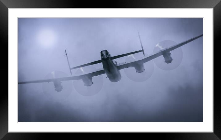 Lancaster Bomber Through The Clouds Framed Mounted Print by J Biggadike