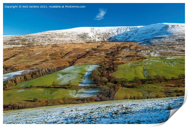 Pen Milan Brecon Beacons National Park in Winter Print by Nick Jenkins