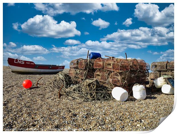 Fishing Gear and Boat on the Norfolk Shore Print by Roger Mechan