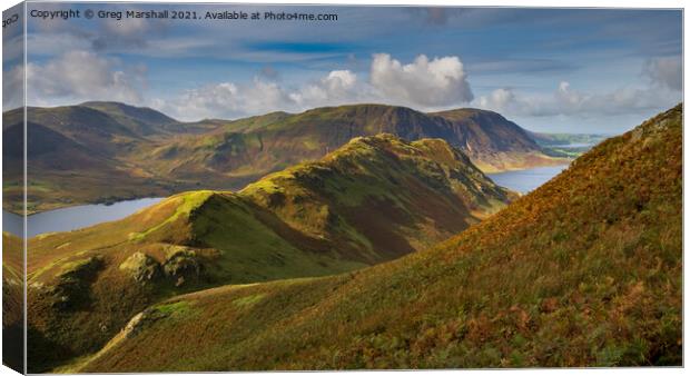 View of Rannerdale Knotts and Crummock Water Lake  Canvas Print by Greg Marshall