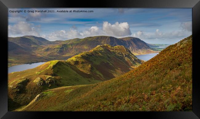 View of Rannerdale Knotts and Crummock Water Lake  Framed Print by Greg Marshall
