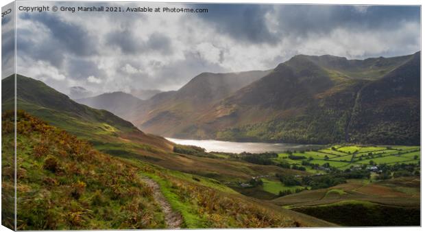 Sun dappling over Buttermere, The Lake District Canvas Print by Greg Marshall