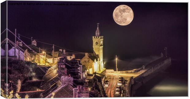 Porthleven Harbour Cornwall full moon Canvas Print by kathy white
