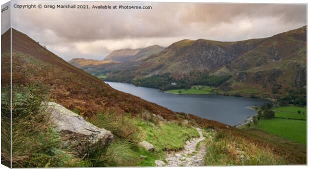 Looking down Buttermere as the sun fades Canvas Print by Greg Marshall