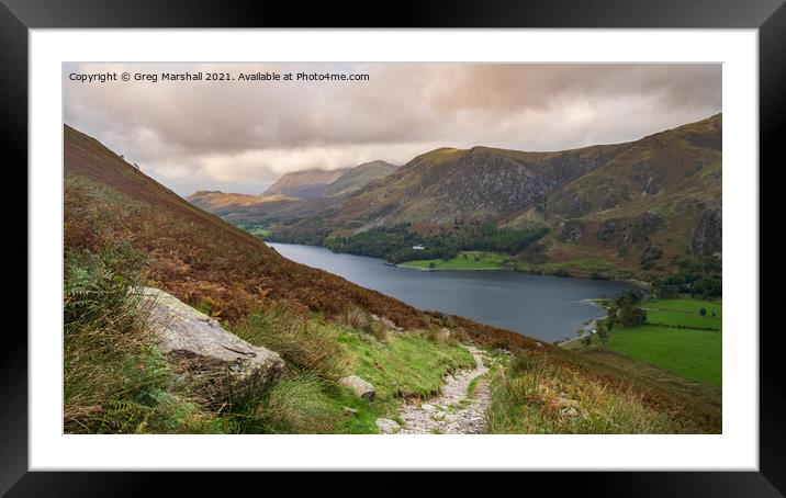Looking down Buttermere as the sun fades Framed Mounted Print by Greg Marshall