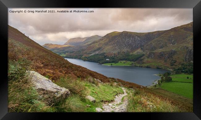 Looking down Buttermere as the sun fades Framed Print by Greg Marshall