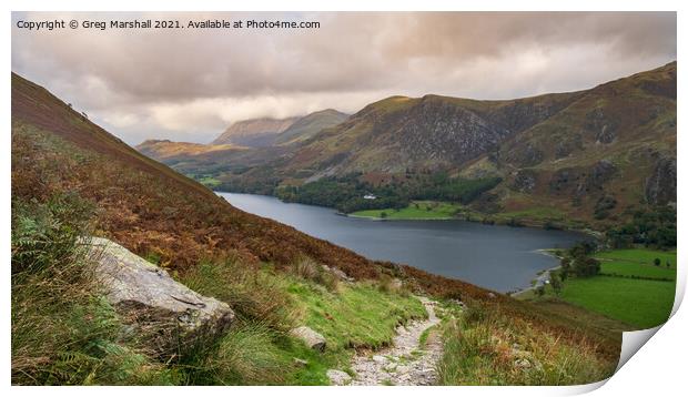 Looking down Buttermere as the sun fades Print by Greg Marshall