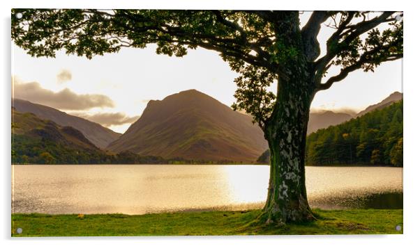 Buttermere with Fleetwith Pike at Sunrise Lake District Acrylic by Greg Marshall