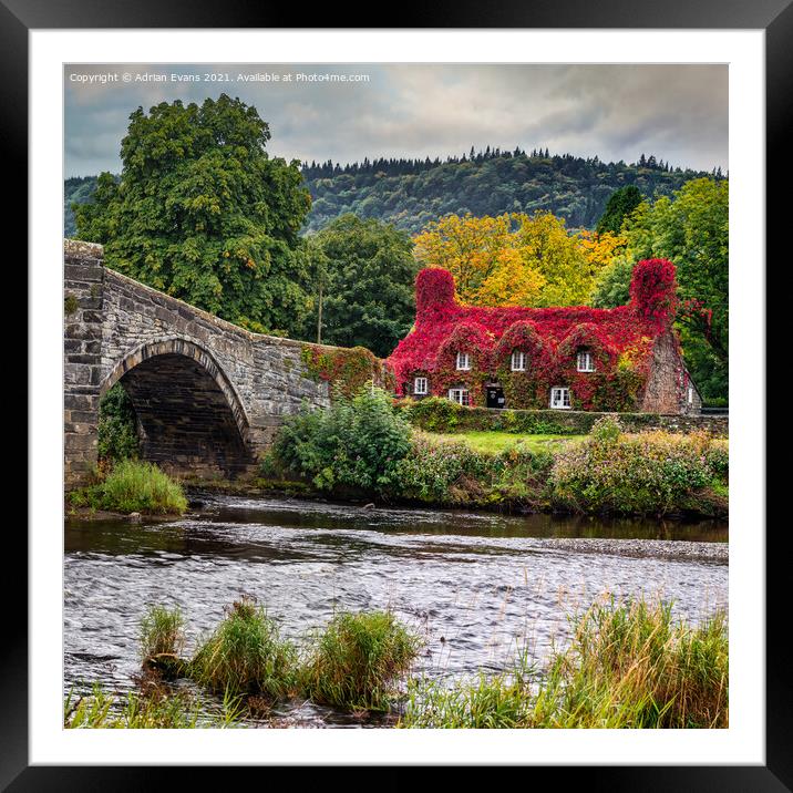 Llanrwst Cottage And Bridge Framed Mounted Print by Adrian Evans