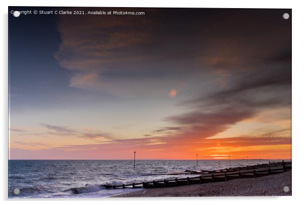 Bognor sunset Acrylic by Stuart C Clarke