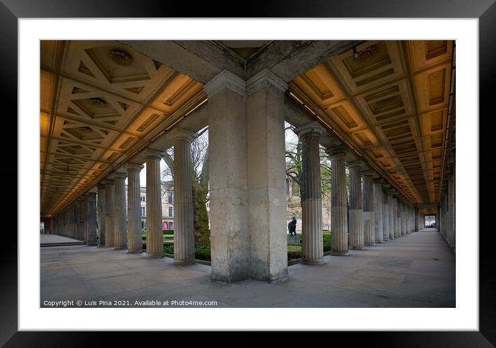 Columns in Alte Nationalsgalerie museum in Berlin Framed Mounted Print by Luis Pina