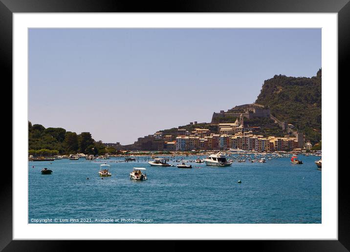  View of the beach and boats in Portovenere in Italy Framed Mounted Print by Luis Pina