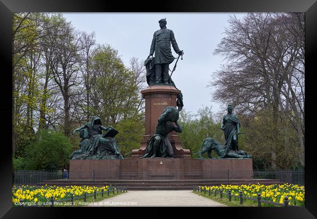 Statue at Bismarck Nationaldenkmal Memorial in the Berlin Tiergarten Framed Print by Luis Pina