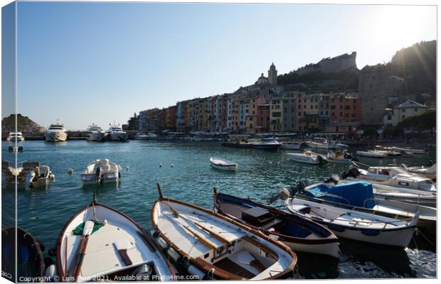 View of the beach and boats in Portovenere in Italy Canvas Print by Luis Pina