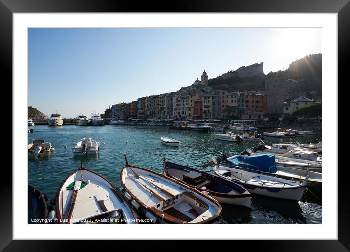 View of the beach and boats in Portovenere in Italy Framed Mounted Print by Luis Pina