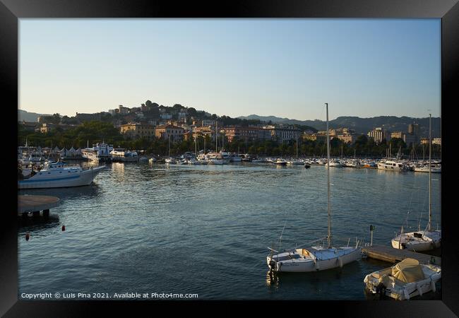 Boats in La Spezia Marina at sunset Framed Print by Luis Pina